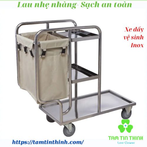 Xe đẩy làm vệ sinh Inox 304