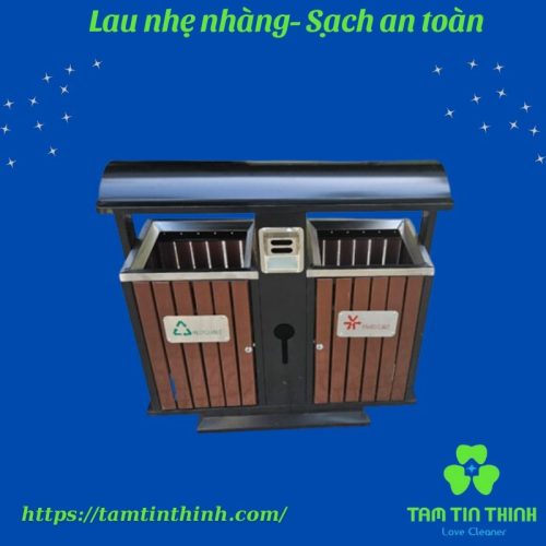 Thùng rác ngoài trời giả gỗ 2 ngăn