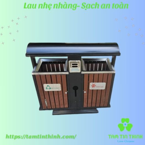 Thùng rác ngoài trời giả gỗ 2 ngăn