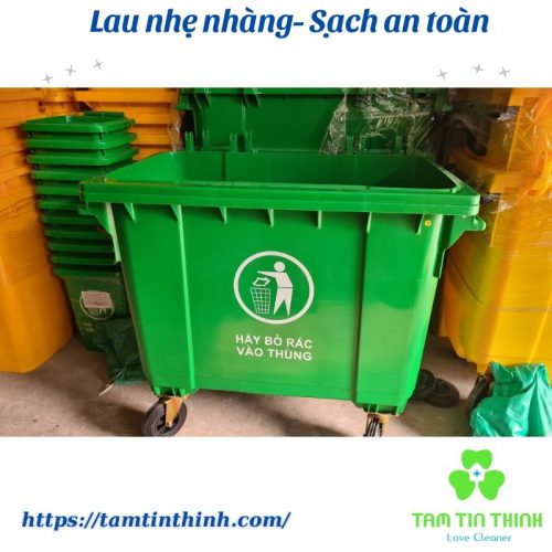 Thung rac nhua 1100L mau xanh 3