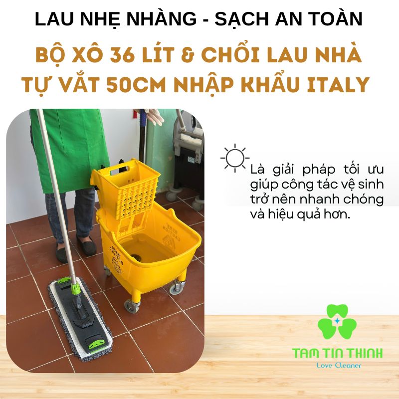 Bộ Xô 36 Lít & Chổi Lau Nhà Tự Vắt 50cm nhập khẩu Italy
