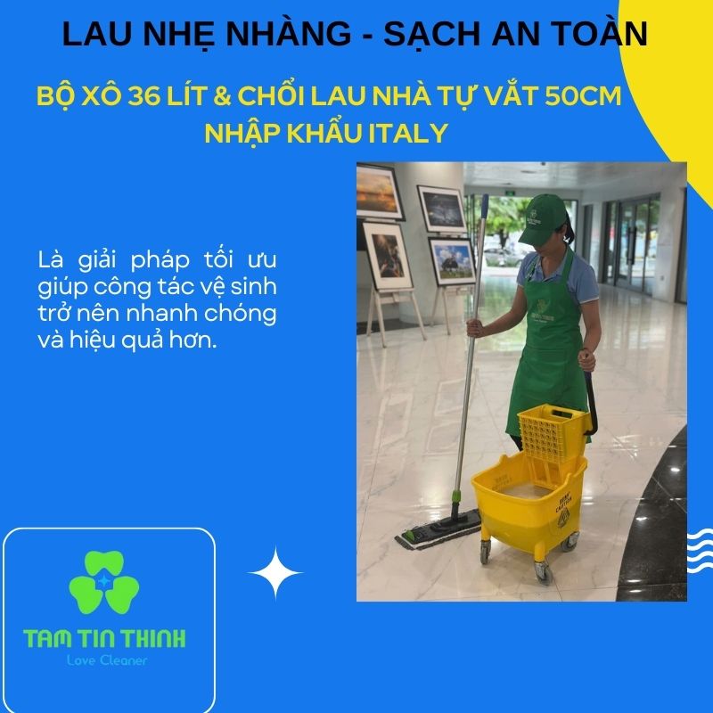 Bộ Xô 36 Lít & Chổi Lau Nhà Tự Vắt 50cm nhập khẩu Italy
