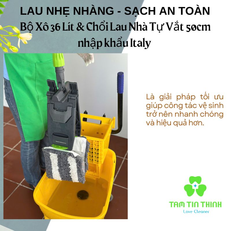 Bộ Xô 36 Lít & Chổi Lau Nhà Tự Vắt 50cm nhập khẩu Italy
