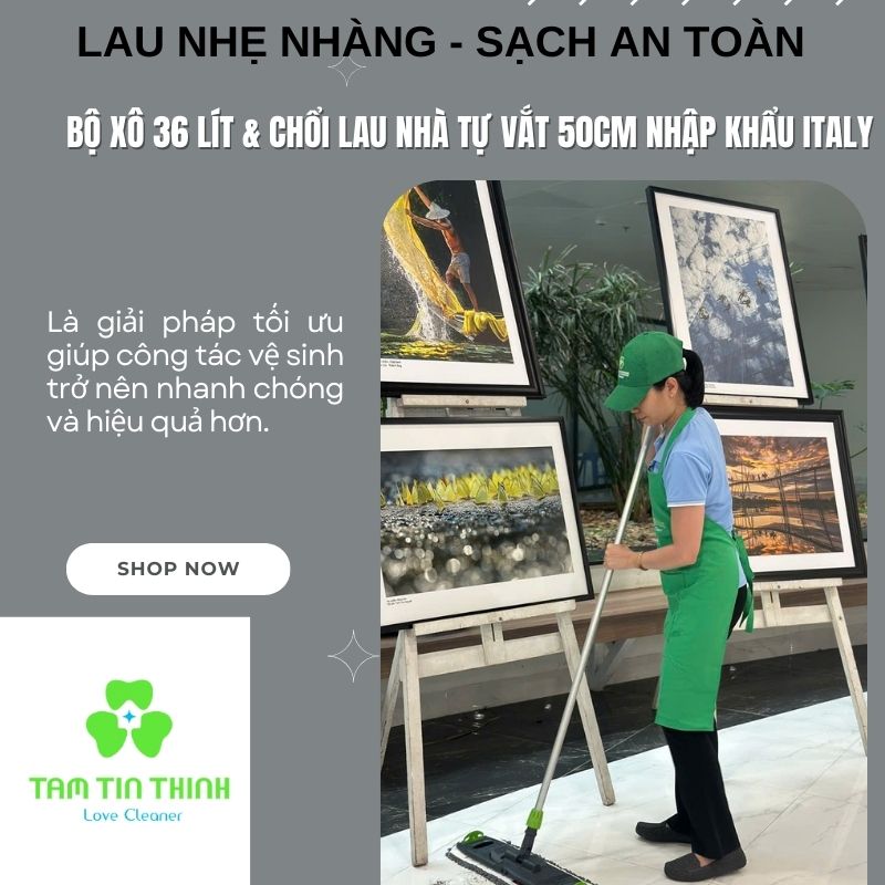 Bộ Xô 36 Lít & Chổi Lau Nhà Tự Vắt 50cm nhập khẩu Italy