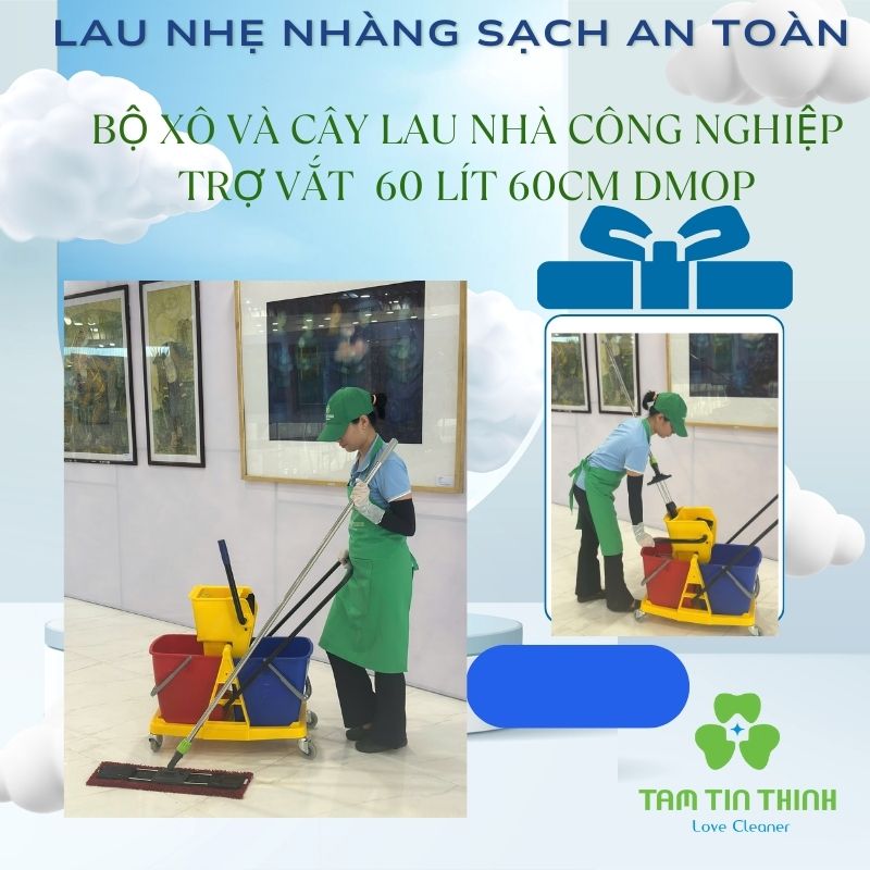 Bộ Xô và Cây Lau Nhà Công Nghiệp Trợ Vắt 60 lít 60cm Dmop04 Thùng Chứa Nhựa Dày Lớn 1100 Lít
