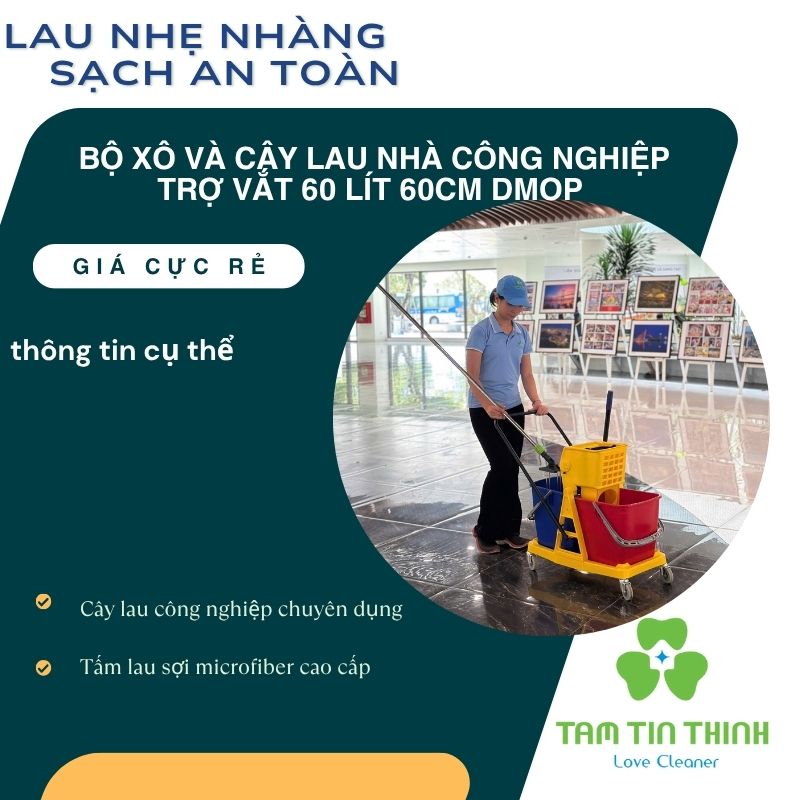 Combo Xô Vắt 2 Ngăn 50 Lít và Cây Lau Công Nghiệp Dmop