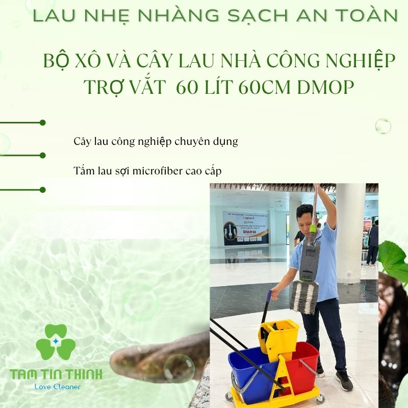 Combo Xô Vắt 2 Ngăn 50 Lít và Cây Lau Công Nghiệp Dmop