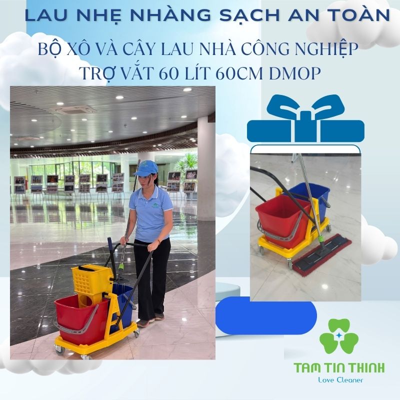Combo Xô Vắt 2 Ngăn 50 Lít và Cây Lau Công Nghiệp Dmop
